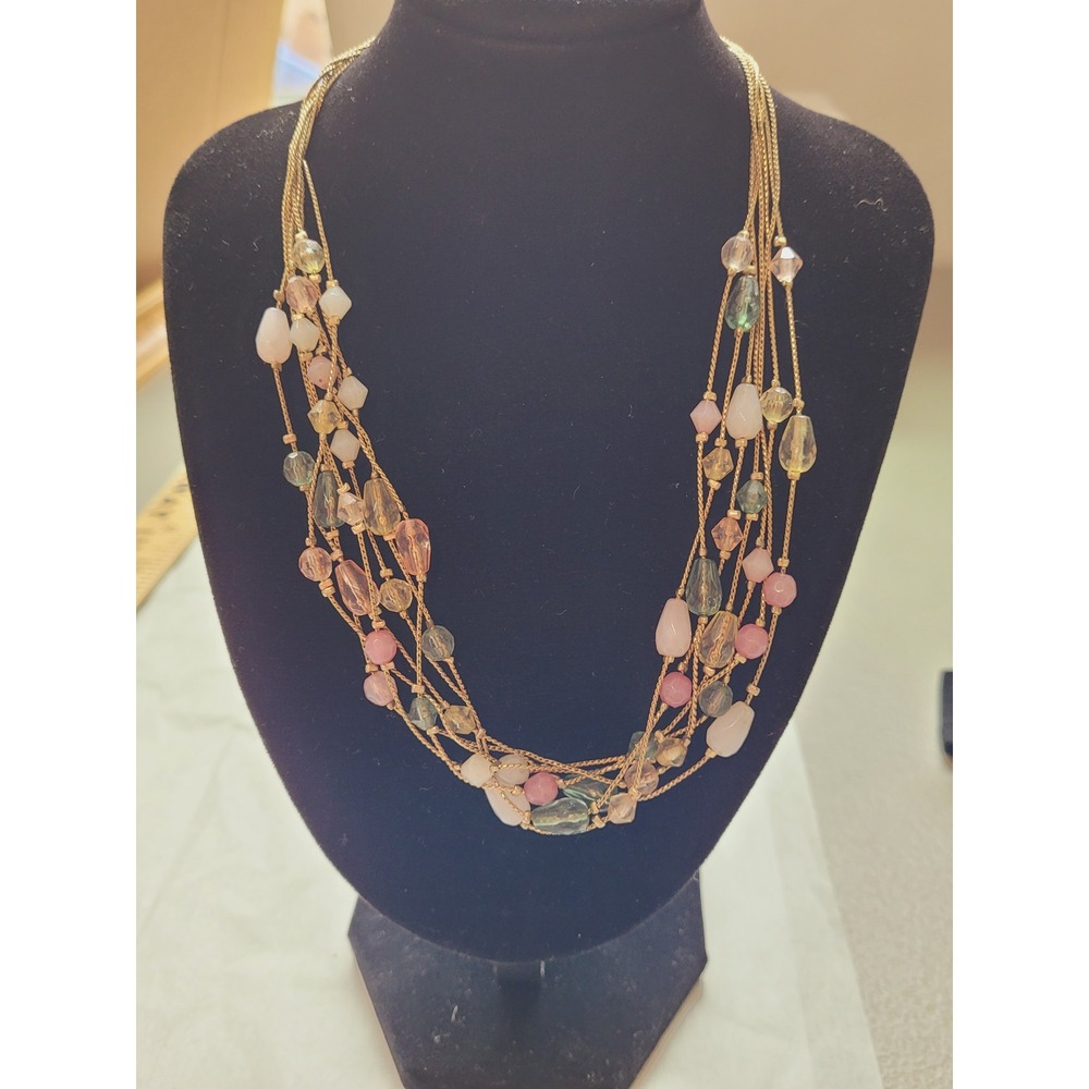 Necklace Womens OS Multi-Strand Pastel Pink Green Gold Tone Statement